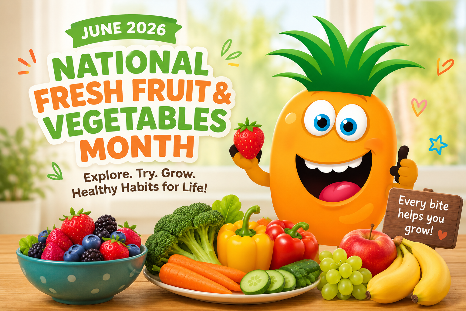 National Fruit and Veggies Month graphic